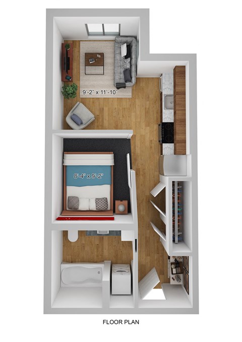 Floor plan for 1 bed, 1 bath, 439 sqft